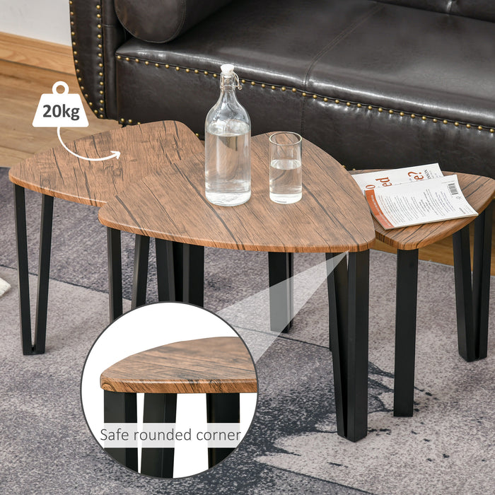 HOMCOM 3 pièces MDF acier Table gigogne Table basse ensemble multifonctionnel fin Table d'appoint meubles de salon Grain de bois de noyer